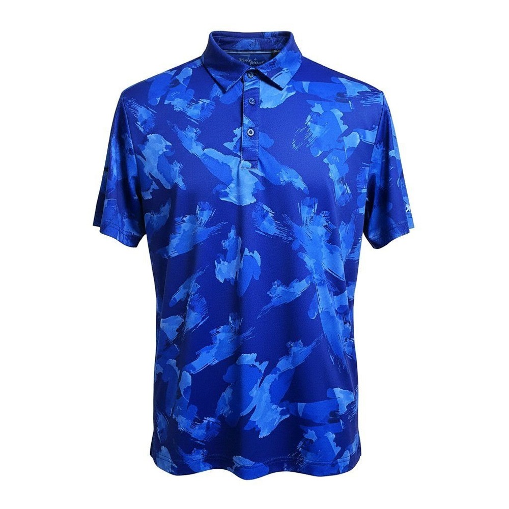 Birdie Bound Polo Shirt Mens Large Blue Abstract Brushstroke Performance Stretch